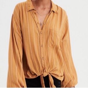 American Eagle Outfitters Golden Brown Striped Shirt